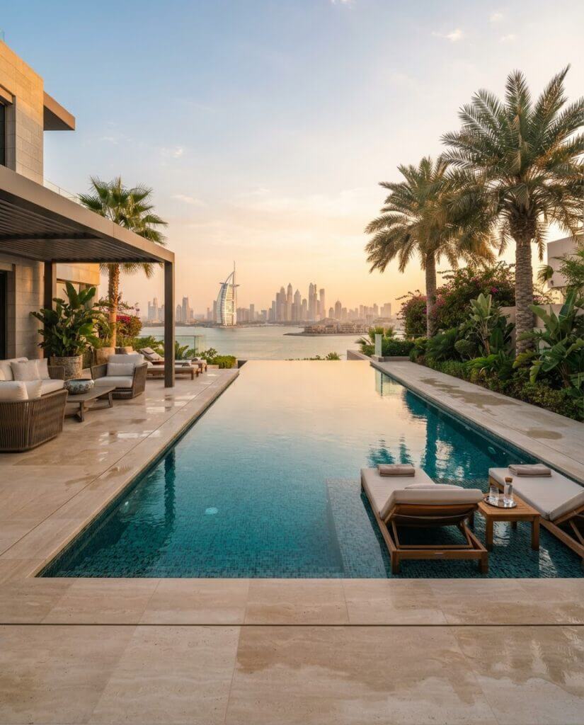 Clear infinity pool at a Palm Jumeirah villa