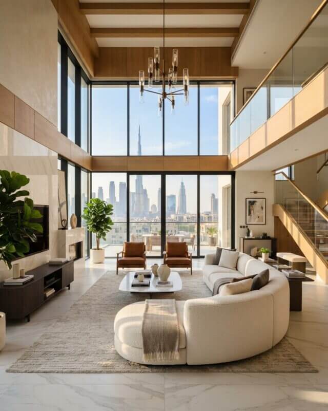 Newly renovated double-height luxury villa interior